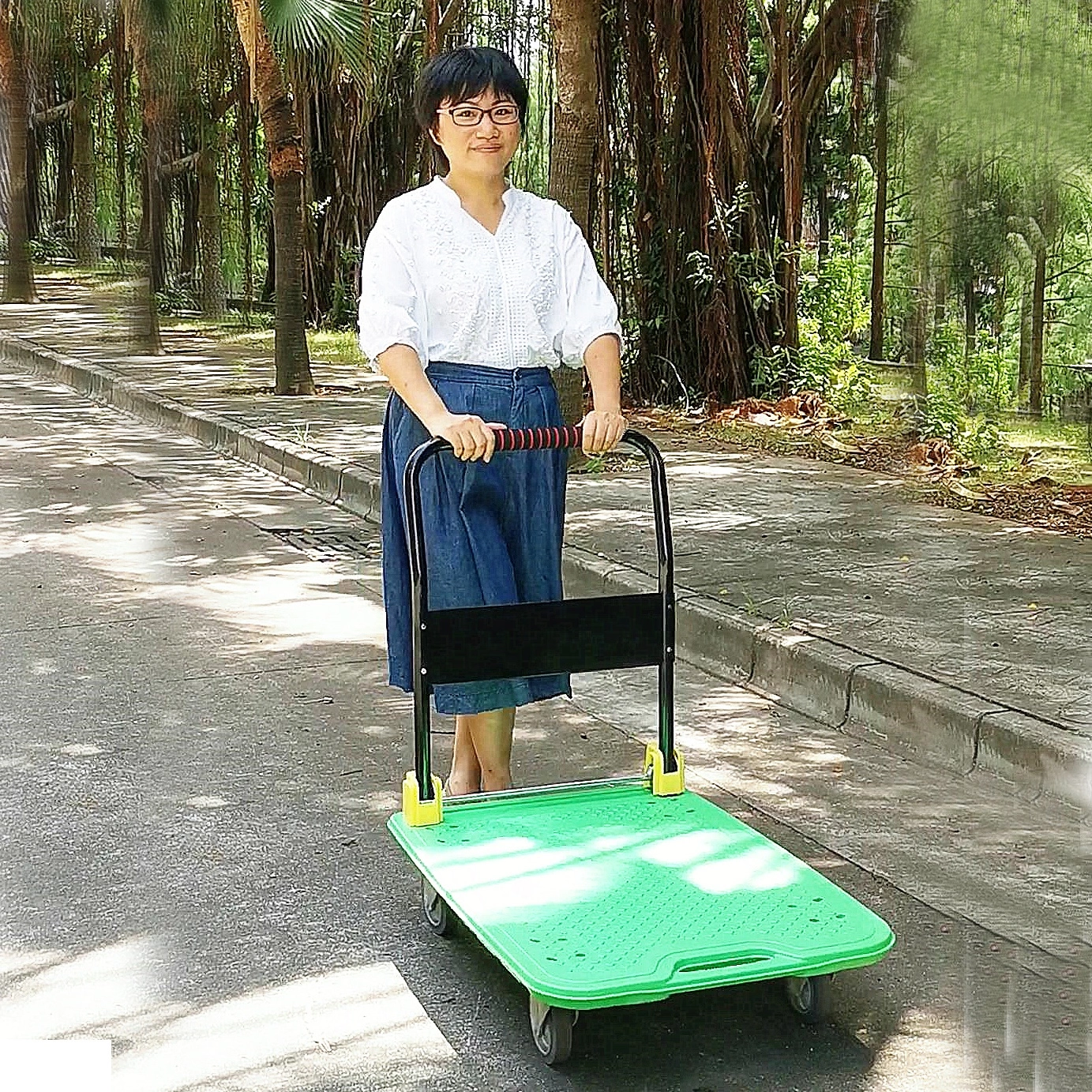 Luxury Anti Rust 4 Castors Wheel Plastic Platform Home Transport Material Handling Heavy Duty Fold Hand Trolley