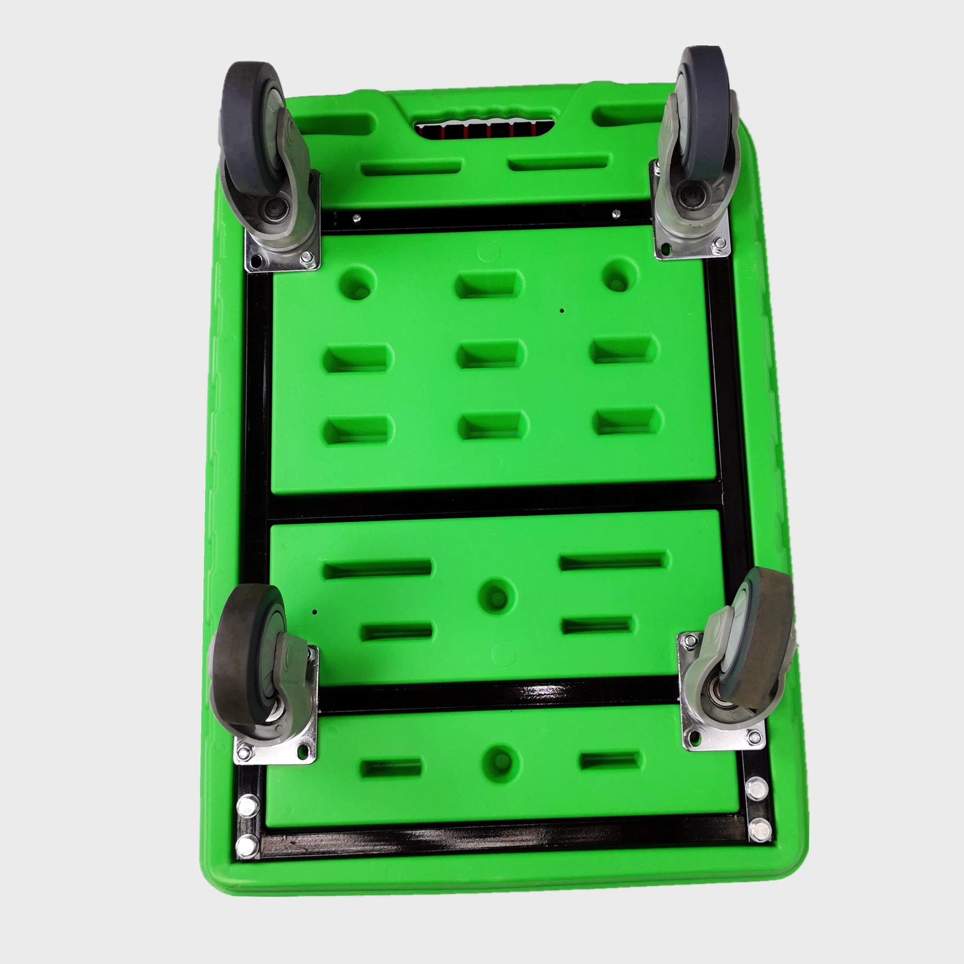 Durable Push Hand Trolley with 4 TPR Swivel Bearing Plastic Wheels 660 Lbs Capacity Green Folding Platform Truck Flatbed Cart