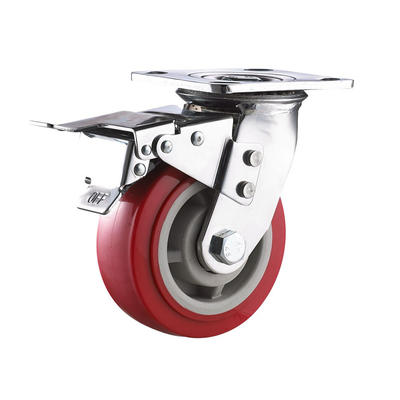 Heavy duty PU caster wheel with total brake and lock