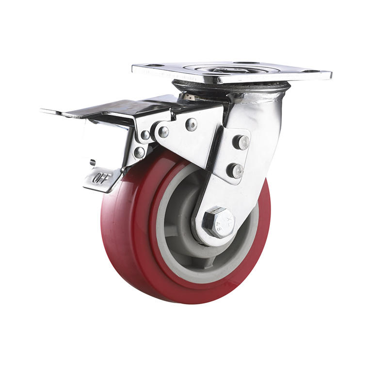 Heavy duty PU caster wheel with total brake and lock